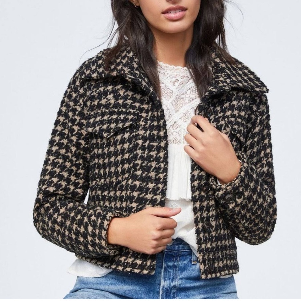 Anthropologie Avec Les Filles Houndstooth Shimmer Cropped Coat Size M